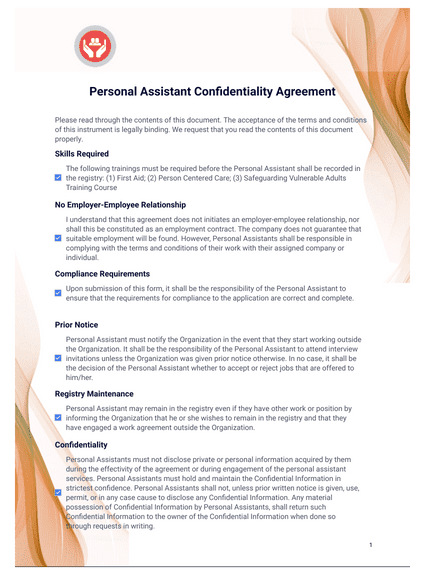 Personal Assistant Confidentiality Agreement
