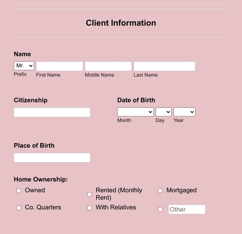 Form Templates: Personal Credit Application Form