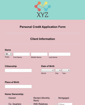 Personal Credit Application Form