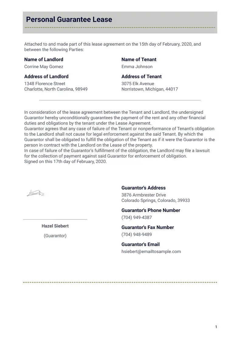 Personal Guarantee Lease - Sign Templates | Jotform