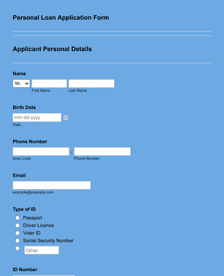 Form Templates: Personal Loan Application Form