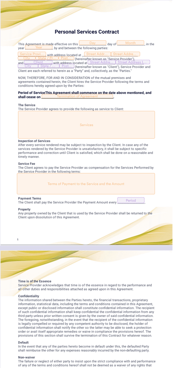 Personal Services Contract Sign Templates Jotform