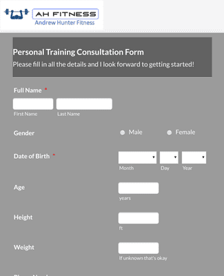 Form Templates: Personal Training Consultation Form