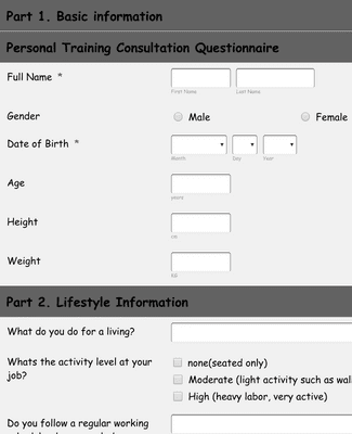 Form Templates: Personal Training Application Form