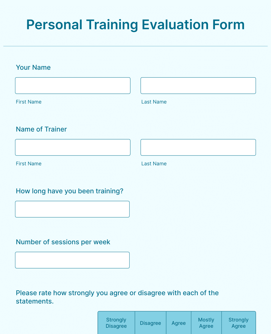 Personal Training Evaluation Form Template Jotform