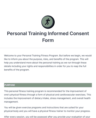 Form Templates: Personal Training Informed Consent Form