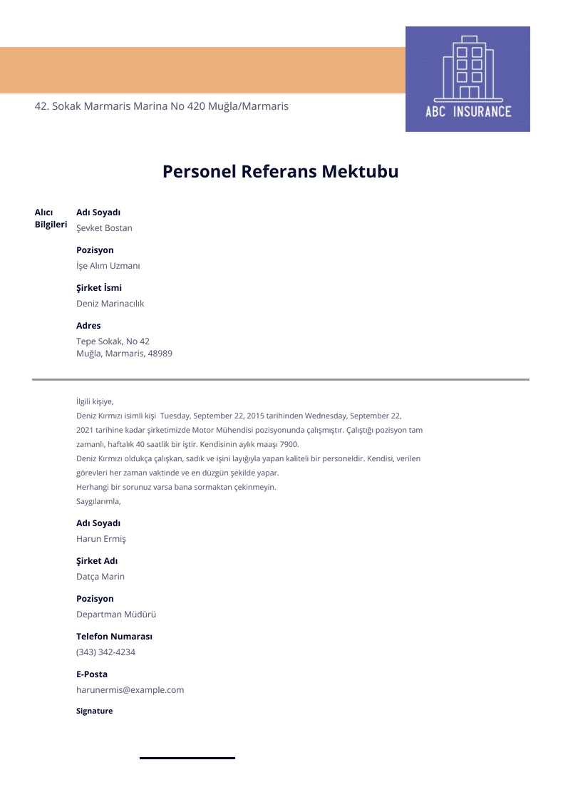 PDF Templates: Personel Referans Mektubu