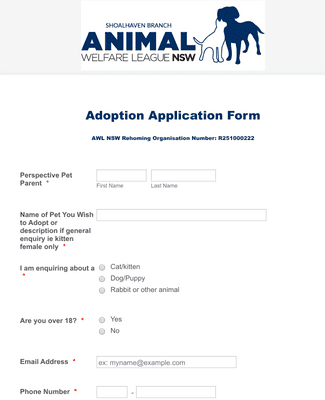 AWL NSW Branch Pet Adoption Application Form Template | Jotform