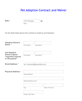 Pet Adoption Contract and Waiver Form Template | Jotform