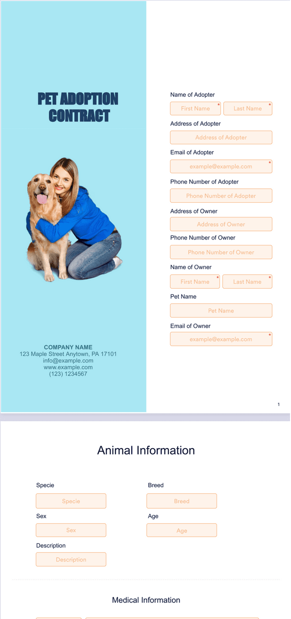 Sign Templates: Pet Adoption Contract Template