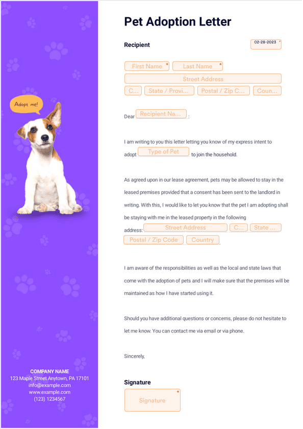 Pet Adoption Letter Template