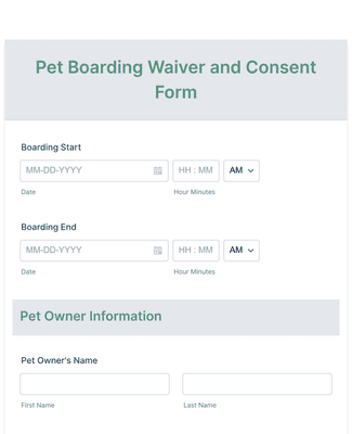 Pet Boarding Waiver and Consent Form