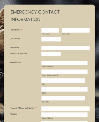 Form Templates: Pet Emergency Contact Information