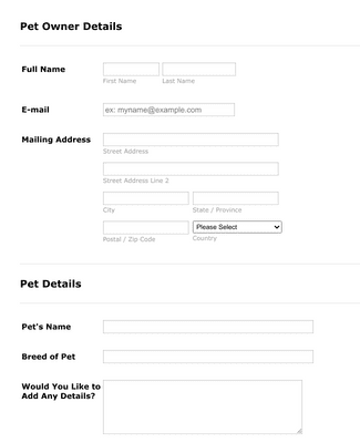Pet Sitting Pet Form Template | Jotform