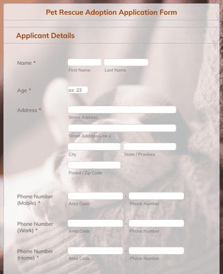 Pet Rescue Application Examples Volunteer Animal Rescue Application Form Template | Jotform