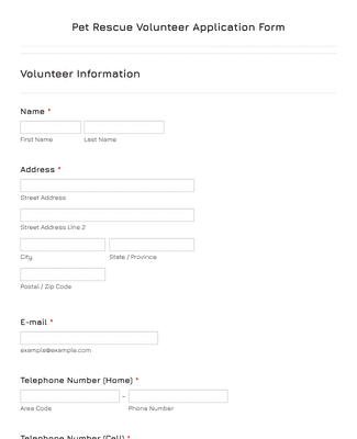 Form Templates: Pet Rescue Volunteer Application Form