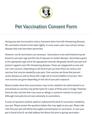 Form Templates: Pet Vaccination Consent Form