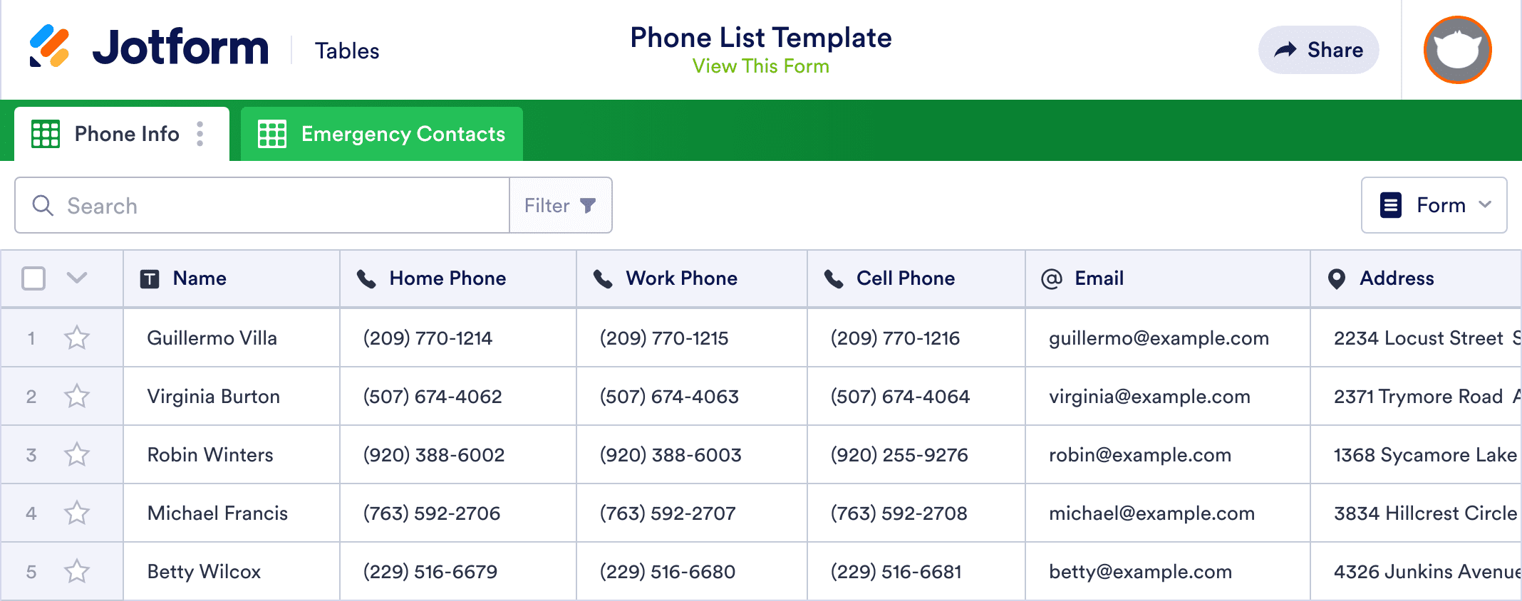 Phone List Template
