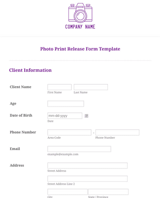 Form Templates: Photo Print Release Form Template