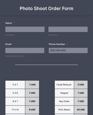 Photo Shoot Order Form