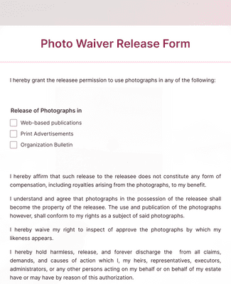 Form Templates: Photo Waiver Release Form