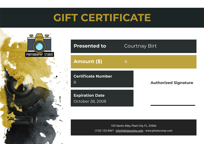 Photography Gift Certificate