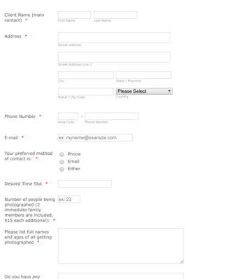 Form Templates: Photography Mini Session Questionnaire Form