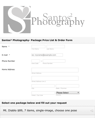 Photography Order Form