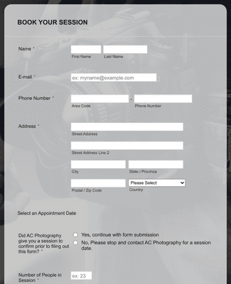 Form Templates: Photo Shoot Booking Form