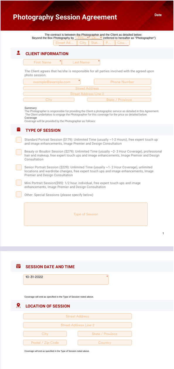 Photography Session Contract Template Sign Templates Jotform