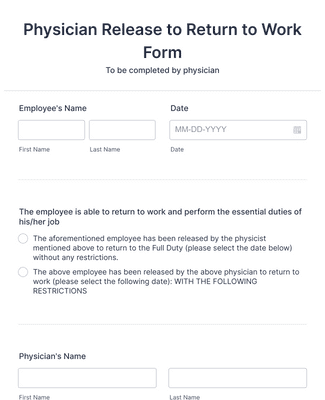Form Templates: Physician Release to Return to Work Form