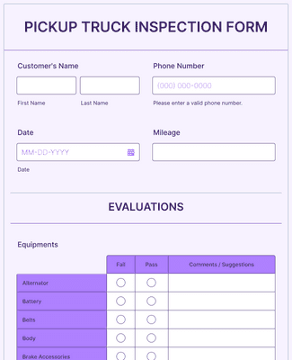 Pickup Truck Inspection Form Template | Jotform