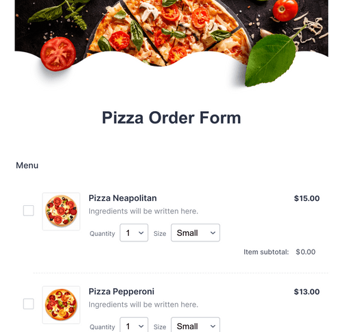 Form Templates: Pizza Order Form