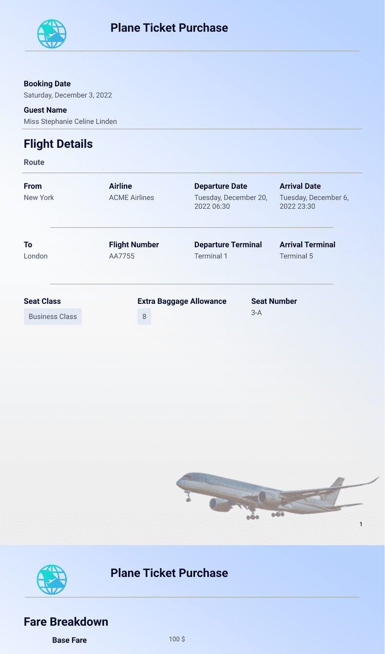 american airlines plane ticket template