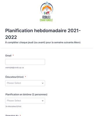 Planification hebdomadaire - Service de garde de la Chantignole - 2021/22