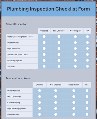 Plumbing Inspection Checklist Form
