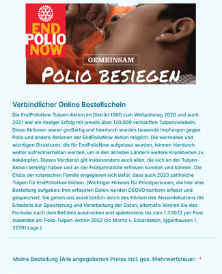 Polio Aktion 2022 Bestellschein