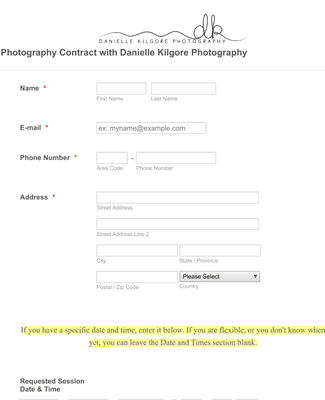 Photography Mini Session Questionnaire Form Template | Jotform