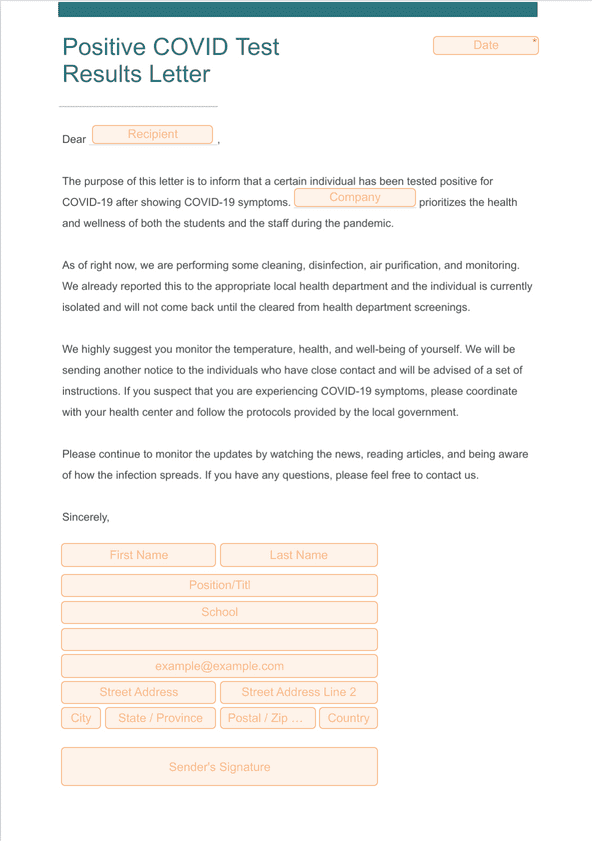 Positive COVID Test Results Letter - Sign Templates | Jotform