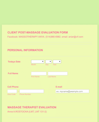 Form Templates: Post Massage Evaluation Form