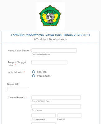 Form Templates: PPDB Online MTs Ma'arif Tegalsari Tahun 2020/2021