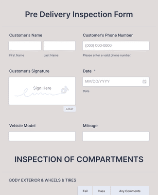 Delivery Inspection Form Example Annual Vehicle Inspection Form Template | Jotform