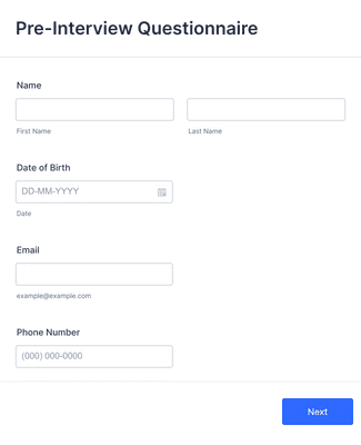 Pre-Interview Questionnaire Form Template | Jotform