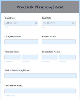 Form Templates: Pre Task Planning Form