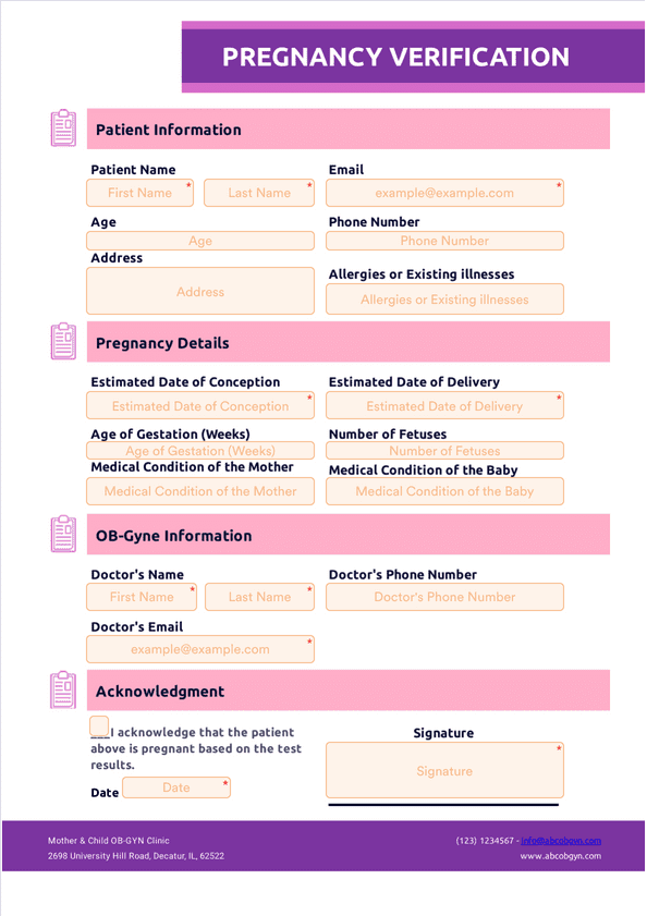 Pregnancy Verification Template - Sign Templates | Jotform