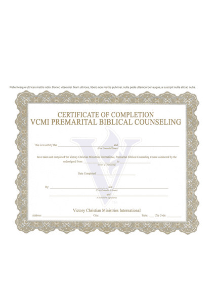 Premarital Counseling Completion Certificate