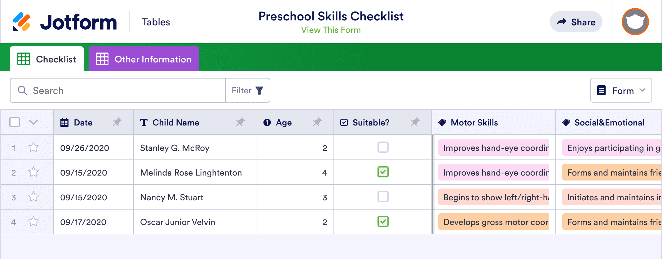 Preschool Skills Checklist