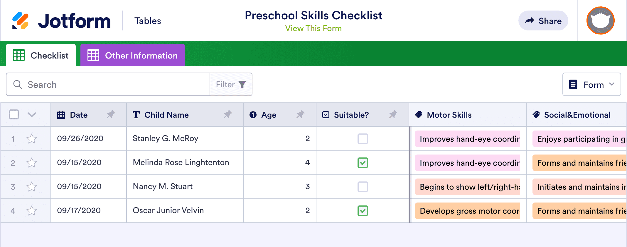 Preschool Skills Checklist