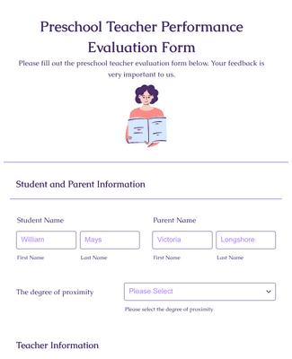 Preschool Teacher Performance Evaluation Form