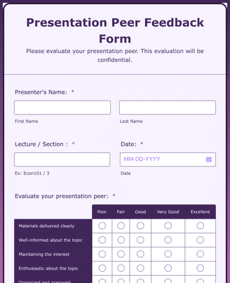 Form Templates: Presentation Peer Feedback Form